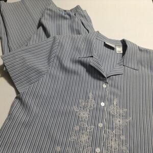 Alfred Dunner Capris Outfit 2 Pc Set Blue Striped Seersucker Top 18 Bottom 14P